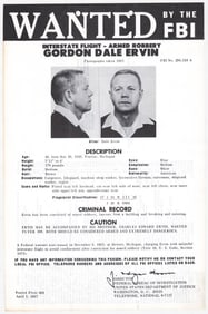 Gordon Dale Ervin FBI WANTED Poster 1967