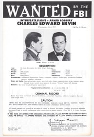 Charles Edward Ervin FBI WANTED Poster 1967