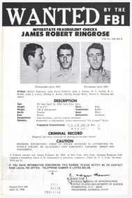 James Robert Ringrose FBI WANTED Poster 1966