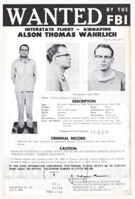 Alson Thomas Wahrlich FBI WANTED Poster 1964