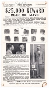 Louis 'Lepke Buchalter NYC Reward Poster 1939