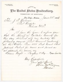 Montana Penitentiary Notice [Delivered] 1886