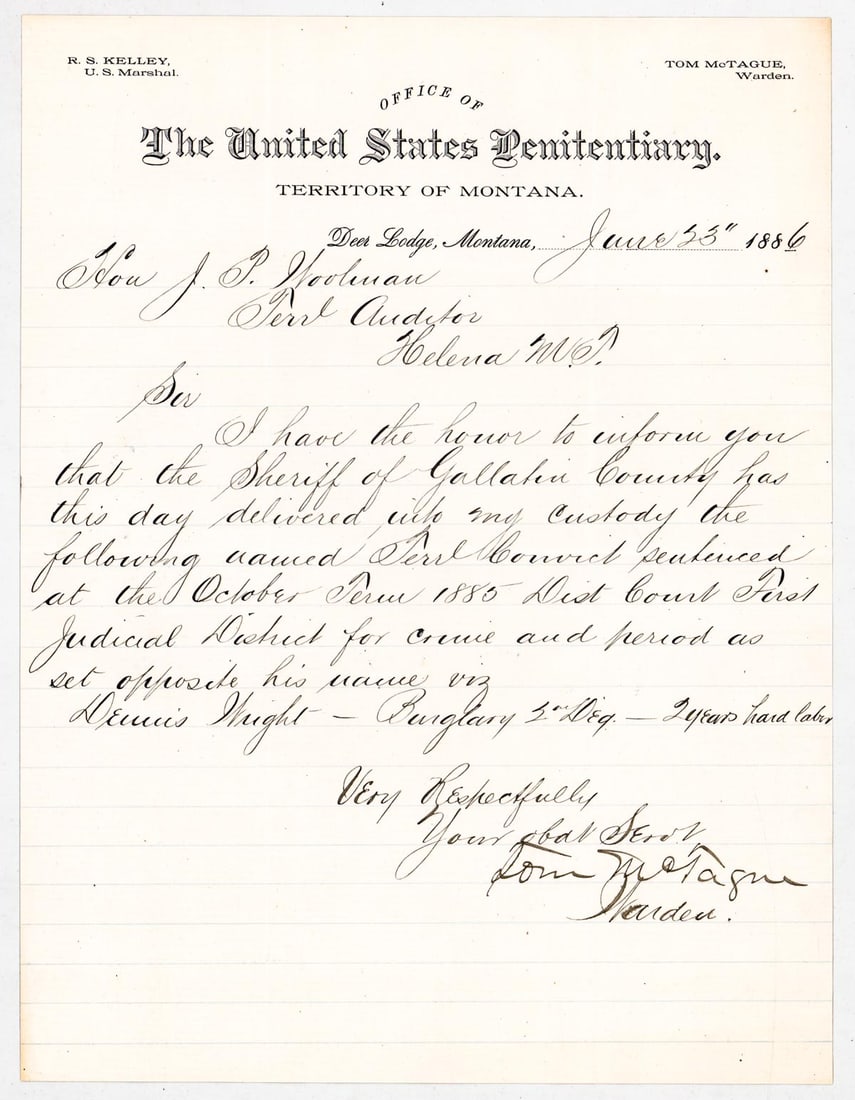Montana Penitentiary Notice [Delivered] 1886 (1 of 3)
