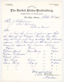 Montana Penitentiary Notice [Delivered] 1886