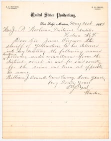 Montana Penitentiary Notice [Delivered] 1884