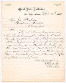 Montana Penitentiary Notice [Delivered] 1886
