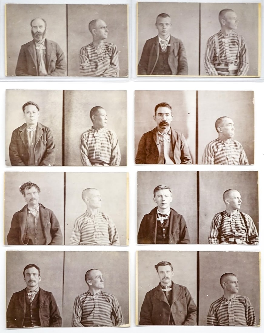 (8) Antique Washington State Mug Shots: (8) Antique Washington State Mugshots. They measure 3.25 x 5.5 inches. They are mounted on rigid mat board with booking information verso. The absence of a condition report does not imply that the lot
