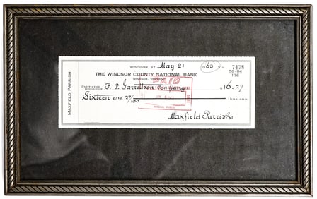 Maxfield Parrish Bank Check May 21 1963 Framed