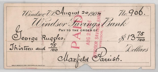 Maxfield Parrish SIGNED Check 1904 George Ruggles