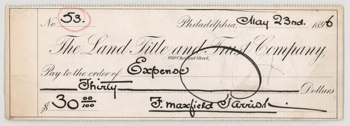Maxfield Parrish SIGNED Check 1896