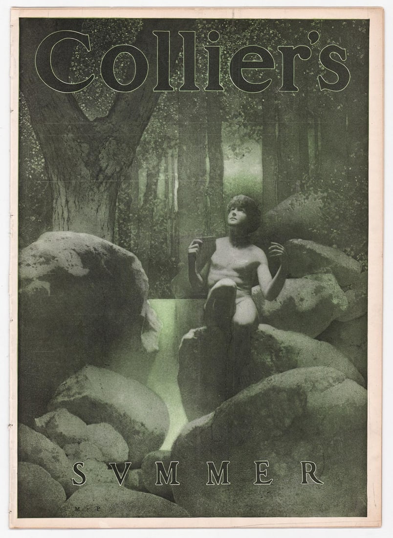 Maxfield Parrish Collier's 1905 Summer Issue: Maxfield Parrish, 1905 front cover for Collier's Summer issue. Issue measures 14.75 in. x 10.5 in. x .25 in. Maxfield Parrish - American painter and illustrator active in the first half of the 20th ce