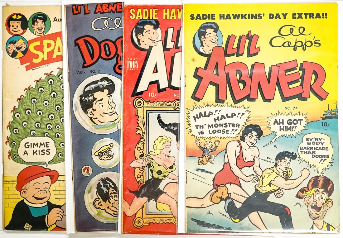 Al Capp's Li'l Abner and Sparkler Vintage Comics: Includes: Al Capp's Li'l Abner - Sadie Hawkins' Day Issue #86 1952; Sadie Hawkins' Day Extra #74; Dog Patch #2 1949; and Sparkler #70 1947. The absence of a condition report does not imply that the lo