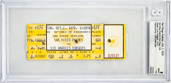 Gaylord Perry 3,000 Strike Outs Full Ticket BGS
