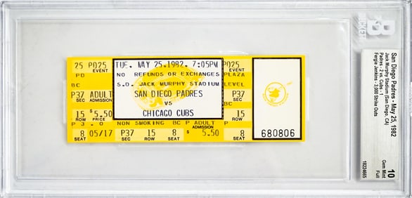 Fergie Jenkins 3,000 Strikeouts Full Ticket BGS 10