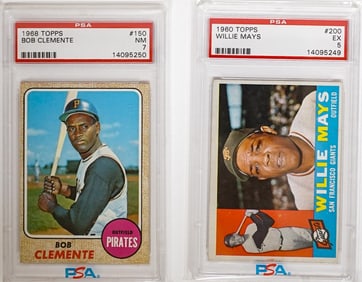 1968 Topps R. Clemente PSA 7, 1960 Mays PSA 5
