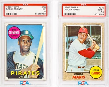 Roger Maris 1968 Topps PSA 7.5, Clemente 1969 PSA5