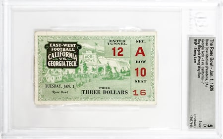 The Rose Bowl - 1929 Ticket BGS Grade 5
