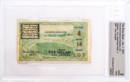 The Rose Bowl - 1931 Ticket BGS Grade 2