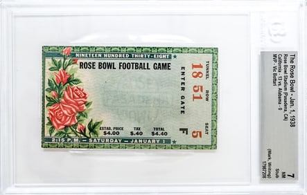 The Rose Bowl 1938 Ticket BGS Grade 7