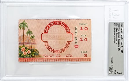The Rose Bowl 1940 Ticket BGS Grade 3