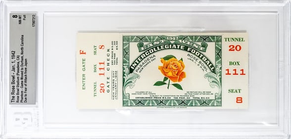 The Rose Bowl 1942 Ticket BGS Grade 8