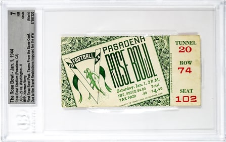 The Rose Bowl - 1944 Ticket BGS Grade 7