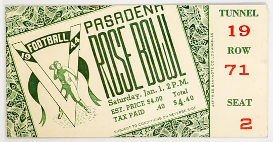 The Rose Bowl - 1944 Ticket