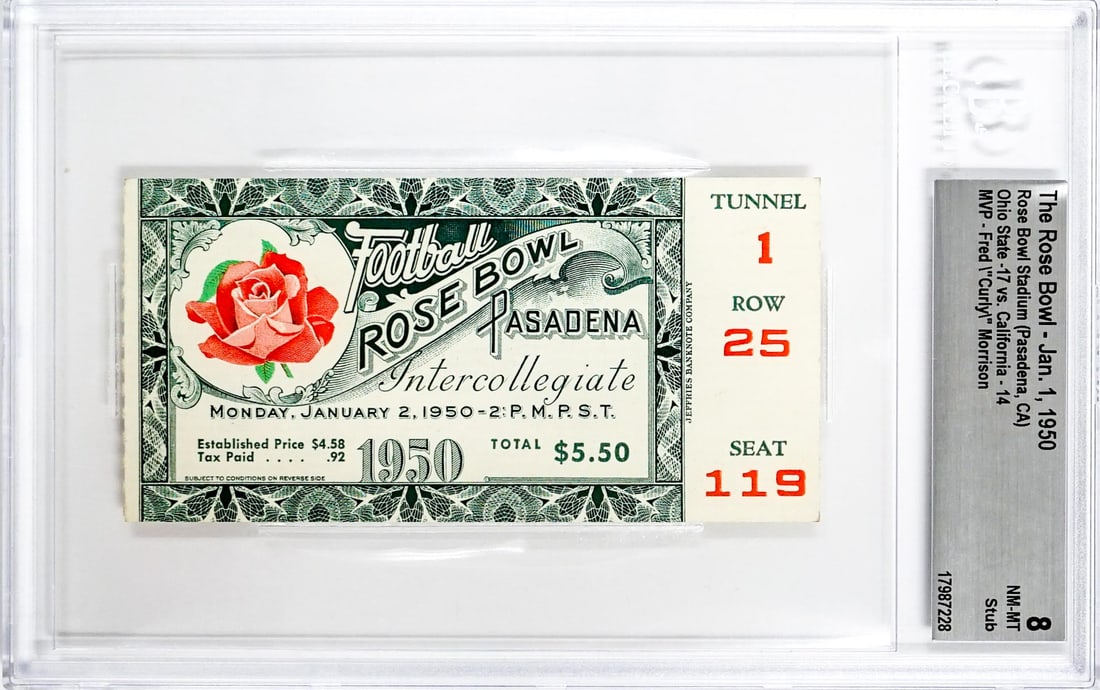 The Rose Bowl 1950 Ticket BGS Grade 8 (1 of 2)