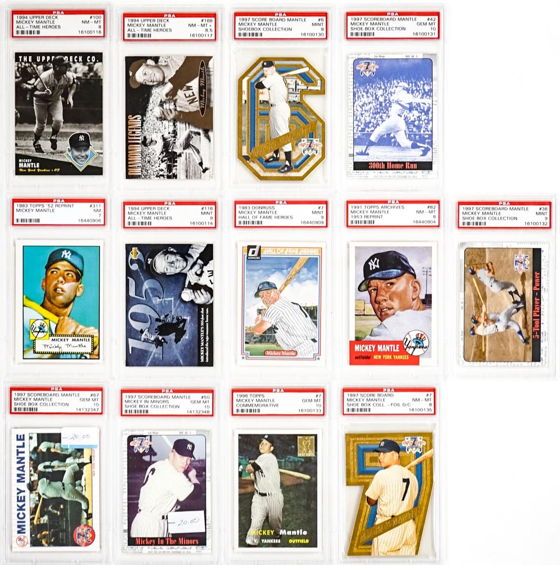 (13) 1990's Mickey Mantle PSA Graded Cards (1 of 9)