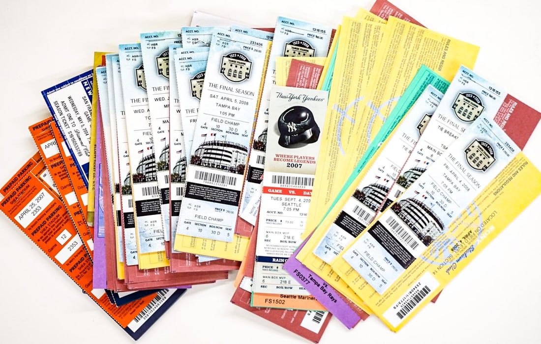 New York Yankees Final Season Old Stadium Tickets: Includes (6) April 7, 2008, (8) July 23, 2008, (6) Tie Breaker 3, (8) April 2, 2008, (6) July 23, 2008, (6) May 21, 2008, (6) April 2, 2008, (8) April 4, 2008, (4) April 5, 2008, (6) April 3, 2008, (6