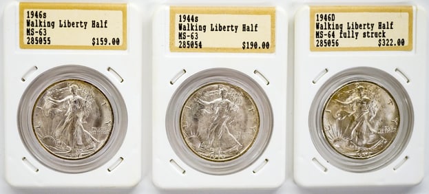 Three U.S. Graded Walking Liberty Half Dollars