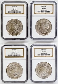 Four Graded U.S. Morgan Silver Dollars