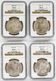 Four Graded U.S. Morgan Silver Dollars