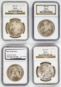 Four Graded U.S. Morgan Silver Dollars
