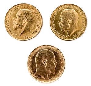(3) 22ct Gold Full Sovereigns Weighing 7.98 G Each.