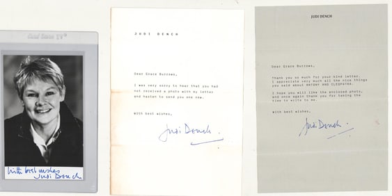 Judi Dench Photo w/ 2 Letters SIGNED BAS COA