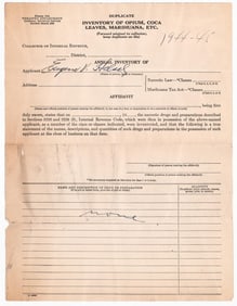 Treasury Department Form 713 Inventory Opium...