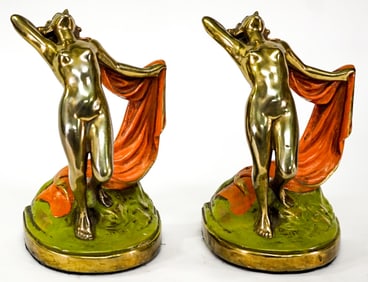 Pair Pompeian Bronze Bookends, Scarf Dancer