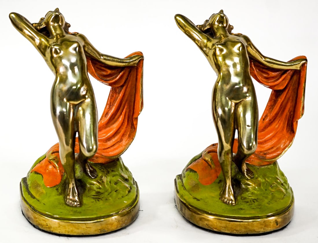 Pair Pompeian Bronze Bookends, Scarf Dancer (1 of 5)