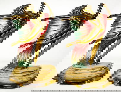 K & O Pair Metal Bookends, Scarf Dancer: Pair of Kronheim & Oldenbusch bookends. Bronze clad, spelter or white metal. Each bookend measures 7.5 x 5.5 x 3 inches. No damage. The absence of a condition report does not imply that the lot is in