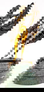 Franz Bergman Bronze: Measures 5.875 x 3.5 x 3 inches, stands atop a bronze base and measures 8 inches tall total. No damage. The absence of a condition report does not imply that the lot is in perfect condition or