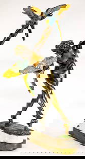 RARE Pompeian Bronze Clad Dancer with Parrots: RARE Pompeian Bronze Clad Dancer with Parrots. Measures 18.25 x 9 x 8.125 inches. No damage. The absence of a condition report does not imply that the lot is in perfect condition or completely free