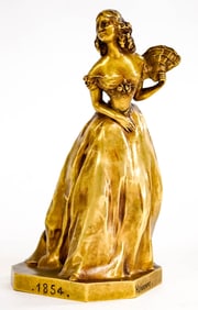 Henry Varenne Signed Bronze Woman with Fan
