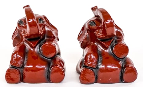 Pair Elephant Bookends Clad Metal Weighted