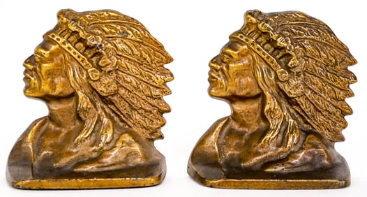 Native American Antique Cast Iron Pair Bookends