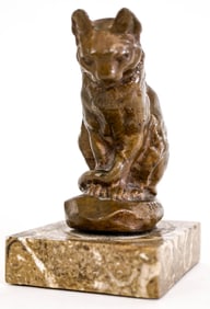 A Bronze Cat on Marble Base Signed Barye