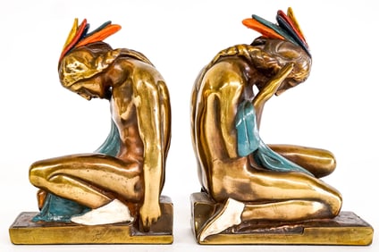 Native American Themed Bronze Clad Bookends