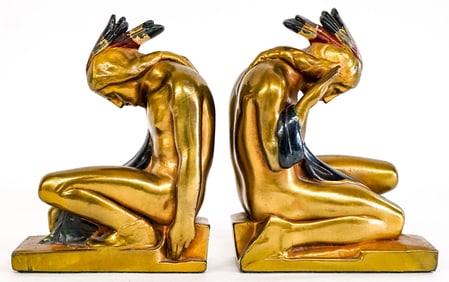 Native American Themed Bronze Clad Bookends.