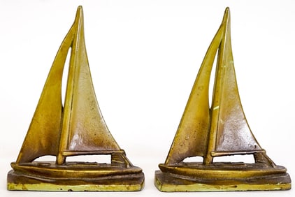 Antique Cast Iron Sailboat Pair Bookends