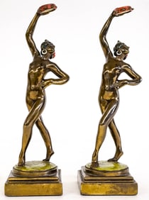 Paul Herzel Pair Pompeian Bronze Clad Dancers